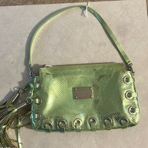Michael Kors Astor Grommet Women's Lime Green Snakeskin Leather Clutch Handbag